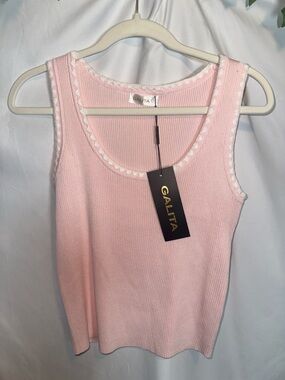 Galita Soft Pink Ribbed Tank with Scallop Edge